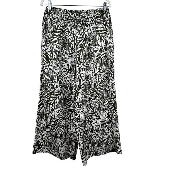 Tahari Wide Leg Pants Linen Blend Cropped Pockets Pull On Tropical Olive Medium - Picture 1 of 8